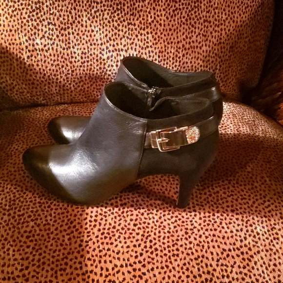 Black Leather and Suede 3in. Booties - Picture 3 of 4